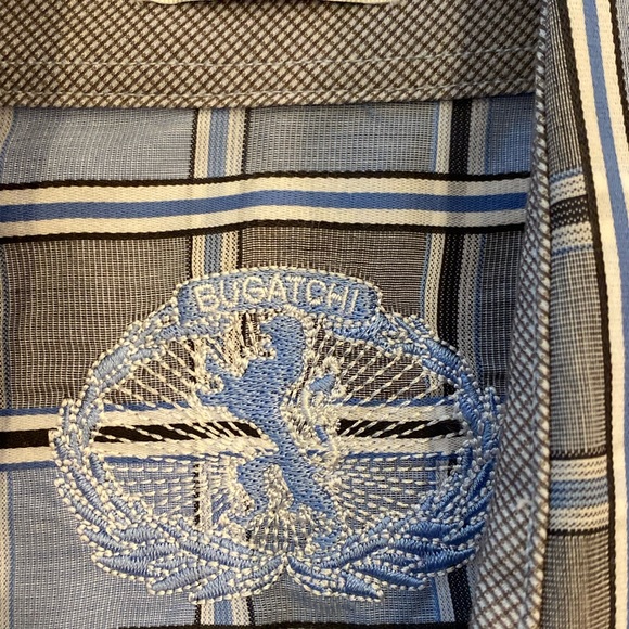 Bugatchi Mens Blue Gray Plaid w Gray Cuffs & Inside Collar / Size S / Fitted - Picture 10 of 13